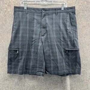 Greg Norman Shorts Mens 34 Gray Plaid Cotton Cargo Golf Tasso Elba Performance